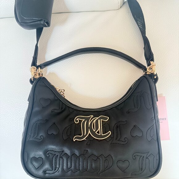 NWT JUICY COUTURE PINK LEAGUE HOBO CROSSBODY BAG W AIRPOD CASE BLACK - Picture 1 of 6
